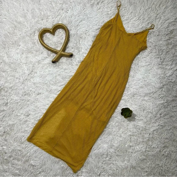 Express Yellow Ruched Bodycon Midi Dress - Picture 2 of 4